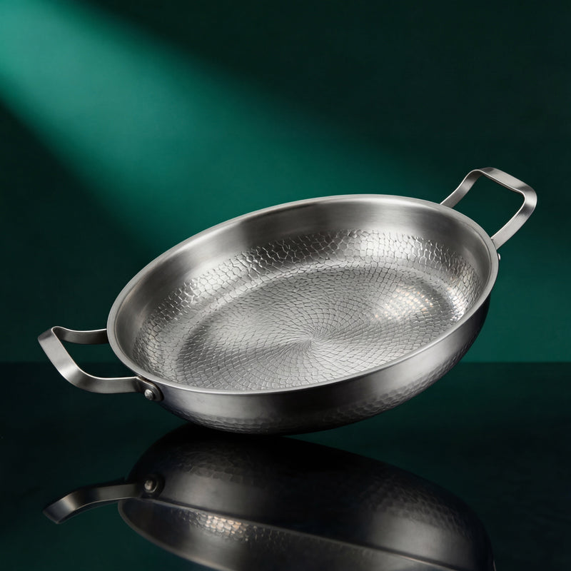 Hand-Hammered Titanium Pan with Two Handles 12"